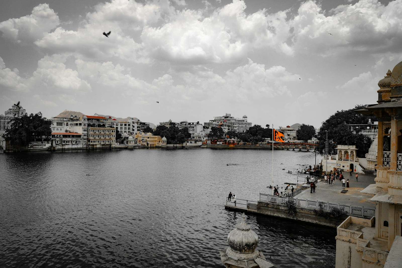 A black and white photo of a body of water